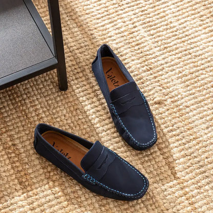 Moccasin or loafer driver mask blue navy nubuck