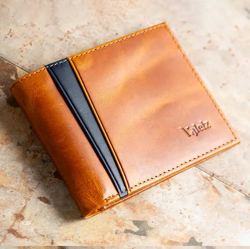 Sophisticated Blue Tan Genuine Leather Bifold Wallet