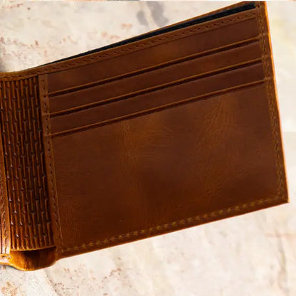 Sophisticated Blue Tan Genuine Leather Bifold Wallet