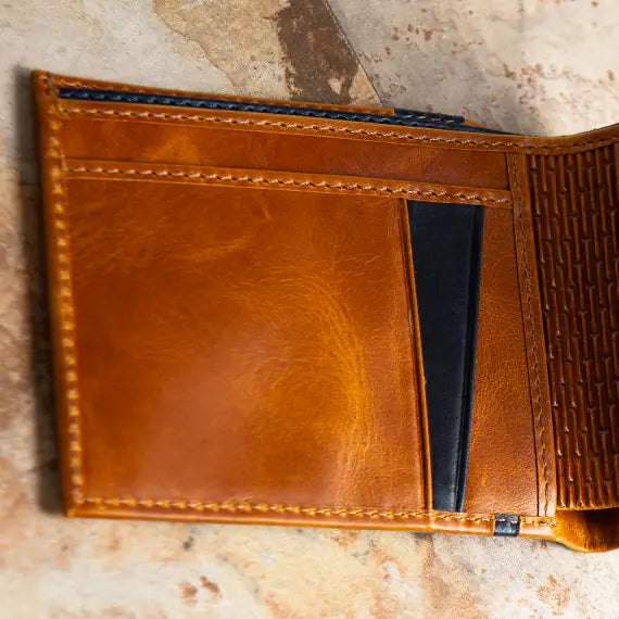 Sophisticated Blue Tan Genuine Leather Bifold Wallet