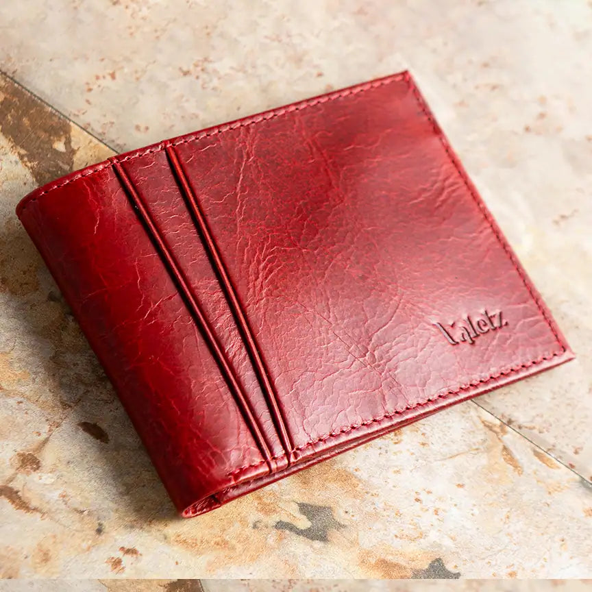 Classic Red Genuine Leather Bifold Wallet