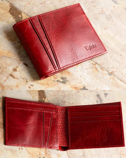 Classic Red Genuine Leather Bifold Wallet