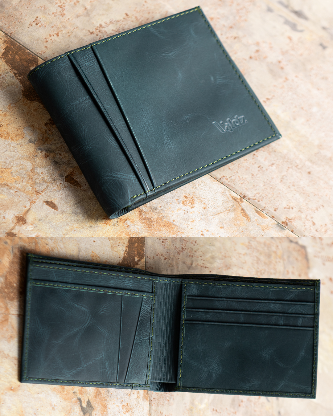 Natural Green Genuine Leather Bifold Wallet