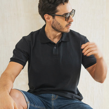 Black short sleeve polo shirt