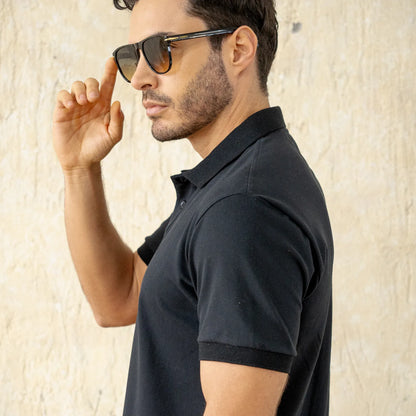 Black short sleeve polo shirt