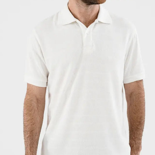 Textured ivory white short sleeve polo shirt