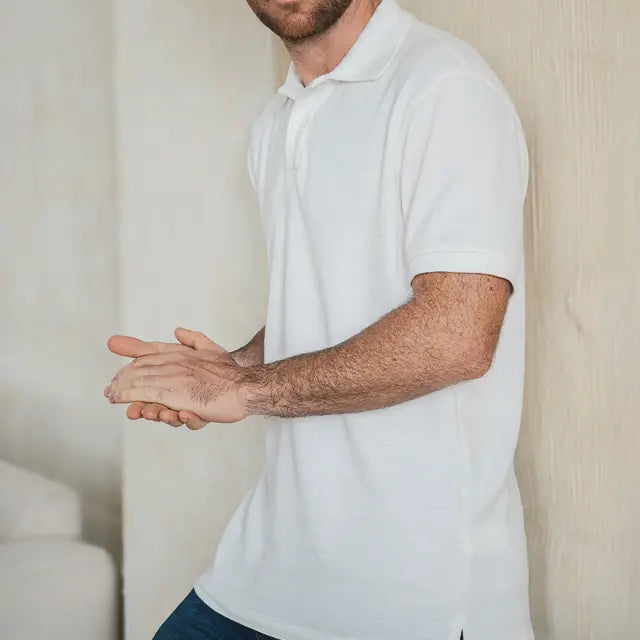 Textured ivory white short sleeve polo shirt