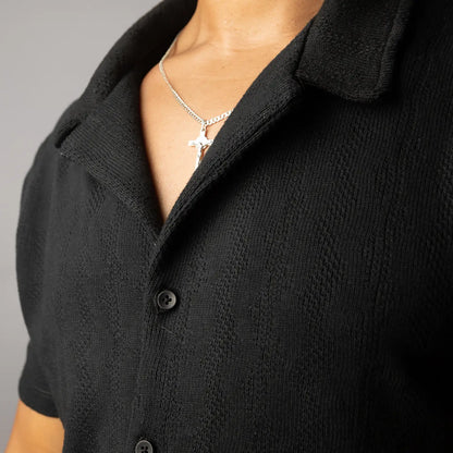 Textured black short sleeve shirt