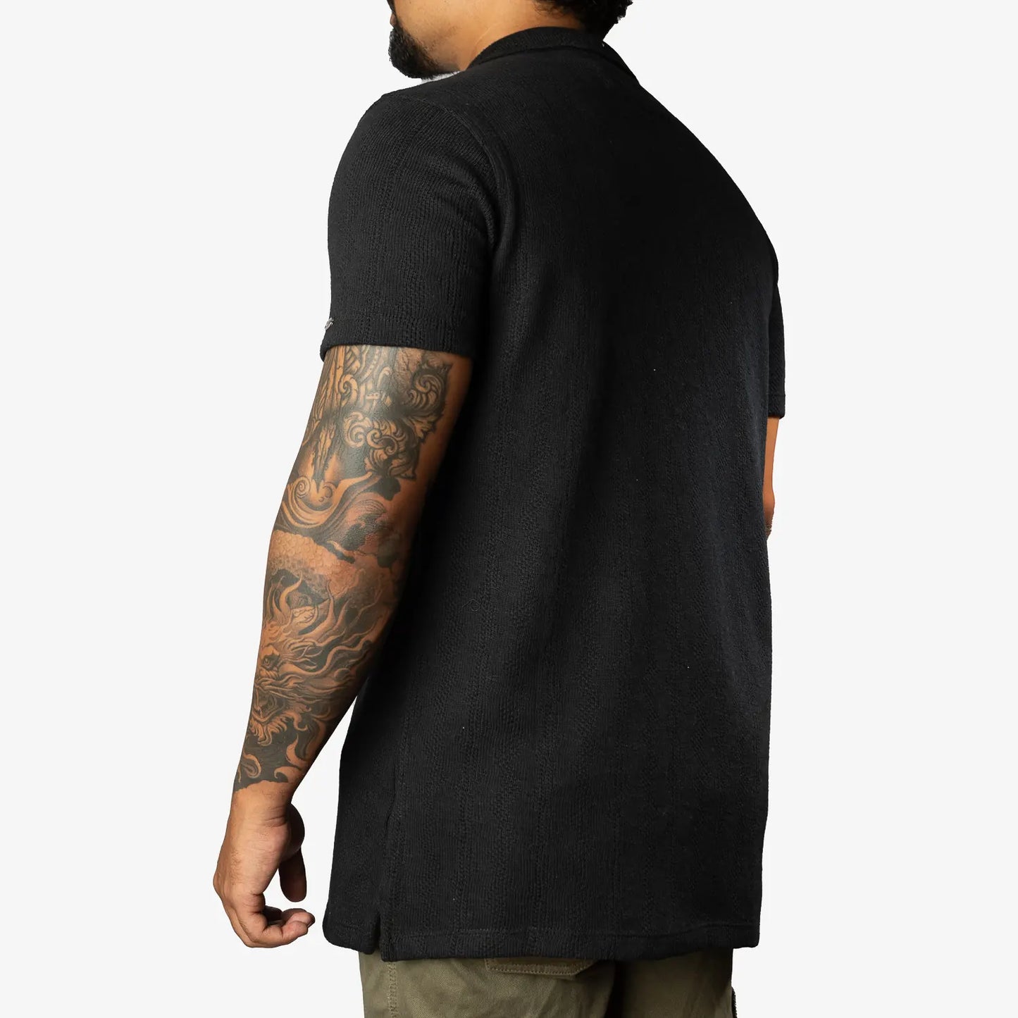 Textured black short sleeve shirt