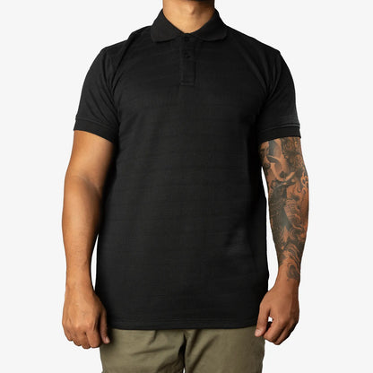 Textured black short sleeve polo shirt