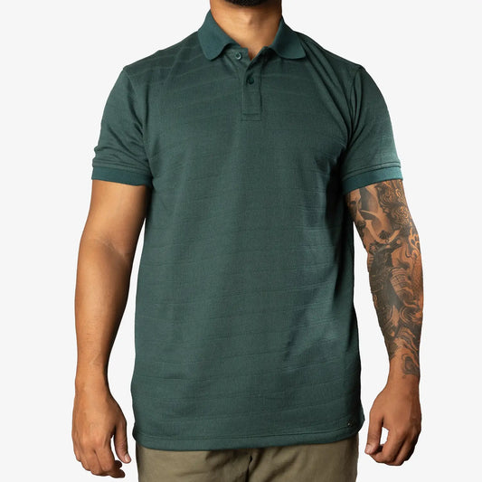 Textured green short sleeve polo shirt