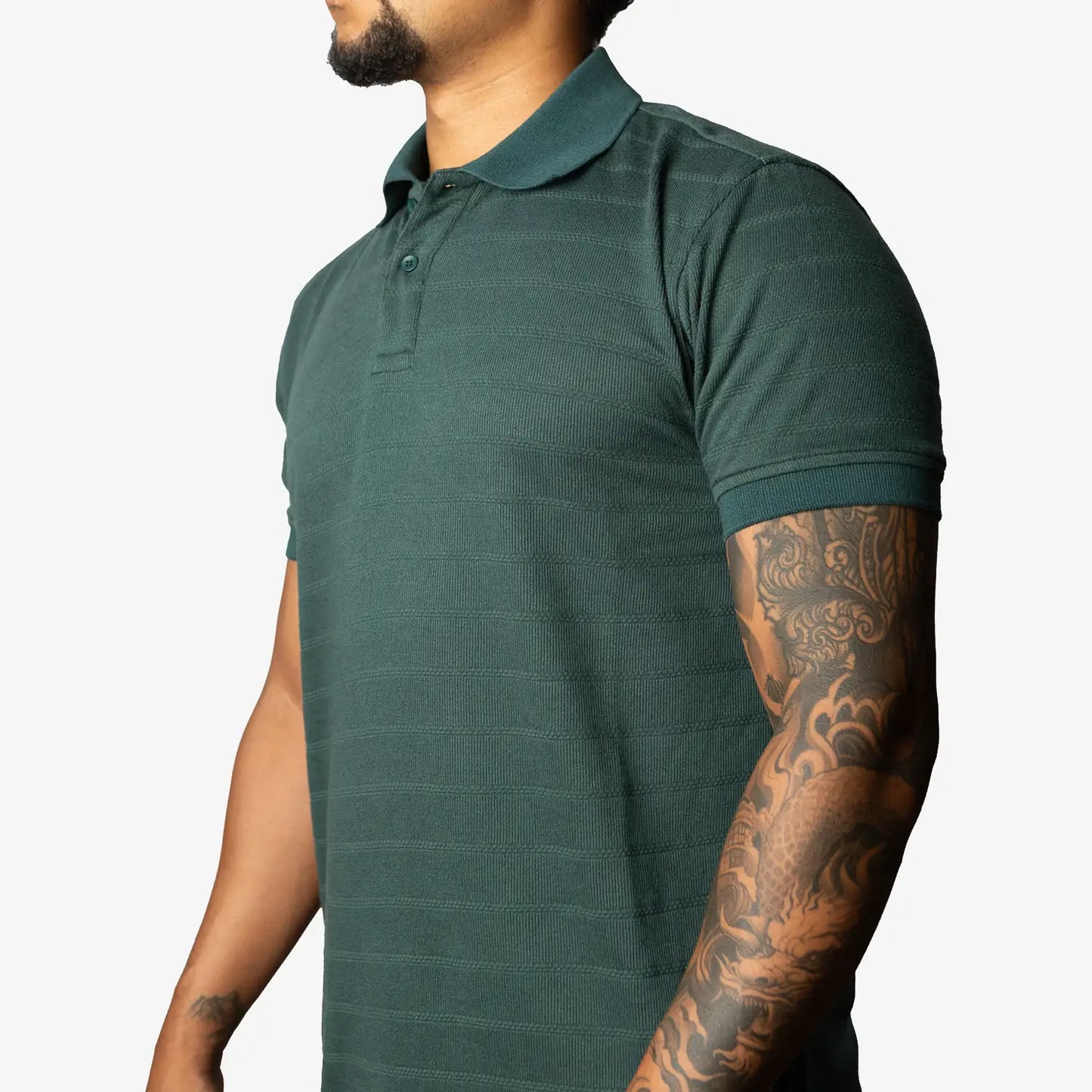 Textured green short sleeve polo shirt