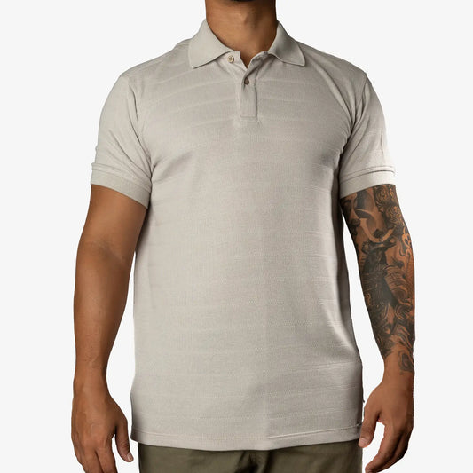 Textured champagne short sleeve polo shirt