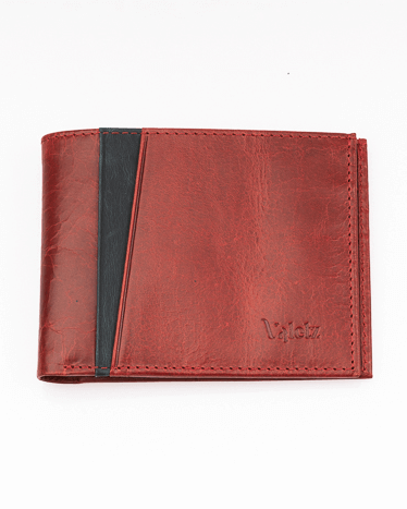 Cartera Bifold de Cuero Auténtico Roja Verde Exclusiva