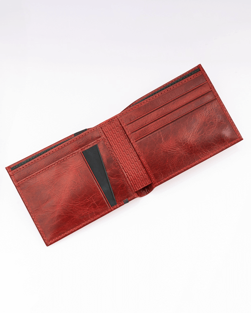 Cartera Bifold de Cuero Auténtico Roja Verde Exclusiva