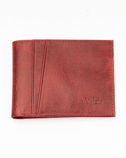 Cartera Bifold de Cuero Auténtico Roja Clásica