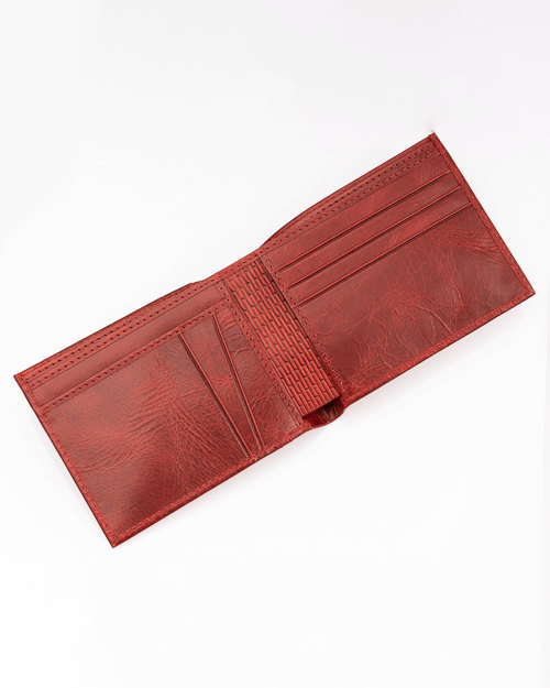 Cartera Bifold de Cuero Auténtico Roja Clásica