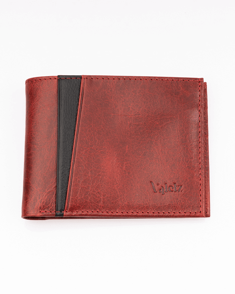 Cartera Bifold de Cuero Auténtico Roja Negra Vanguardista