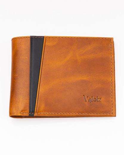 Sophisticated Blue Tan Genuine Leather Bifold Wallet