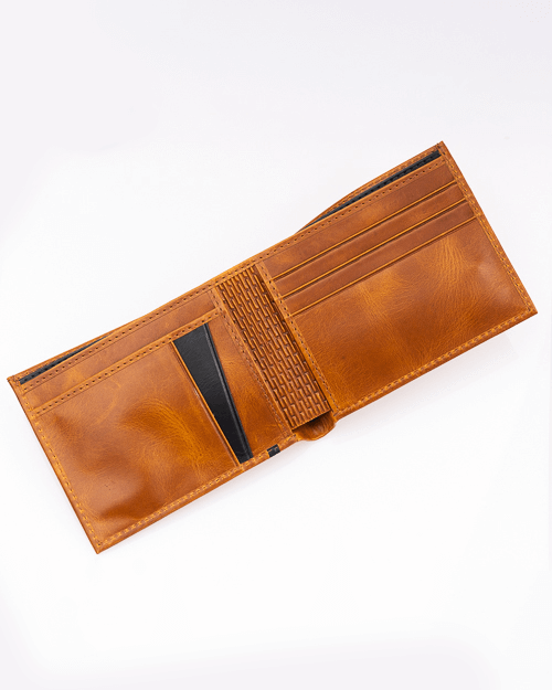 Cartera Bifold de Cuero Auténtico Tan Azul Sofisticado