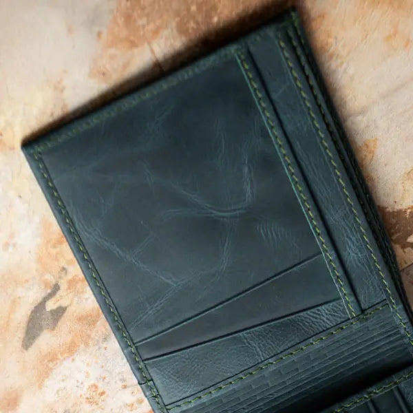 Natural Green Genuine Leather Bifold Wallet