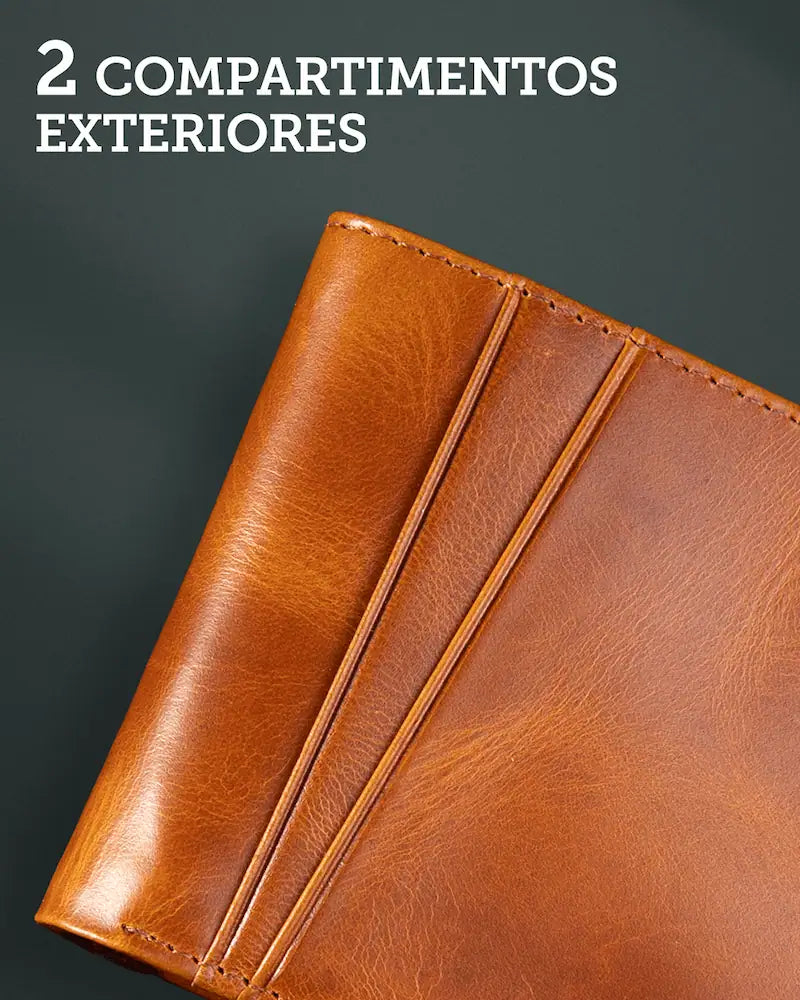 Cartera Bifold de Cuero Auténtico Tan Clásico