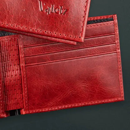 Cartera Bifold de Cuero Auténtico Roja Negra Vanguardista