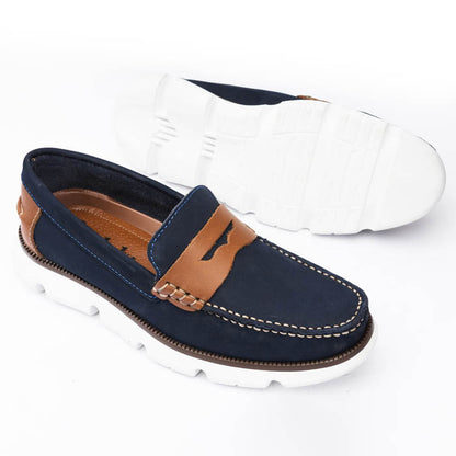 Mocasin azul nubuck + tan - Valetz Shoes - Zapato, mocasin